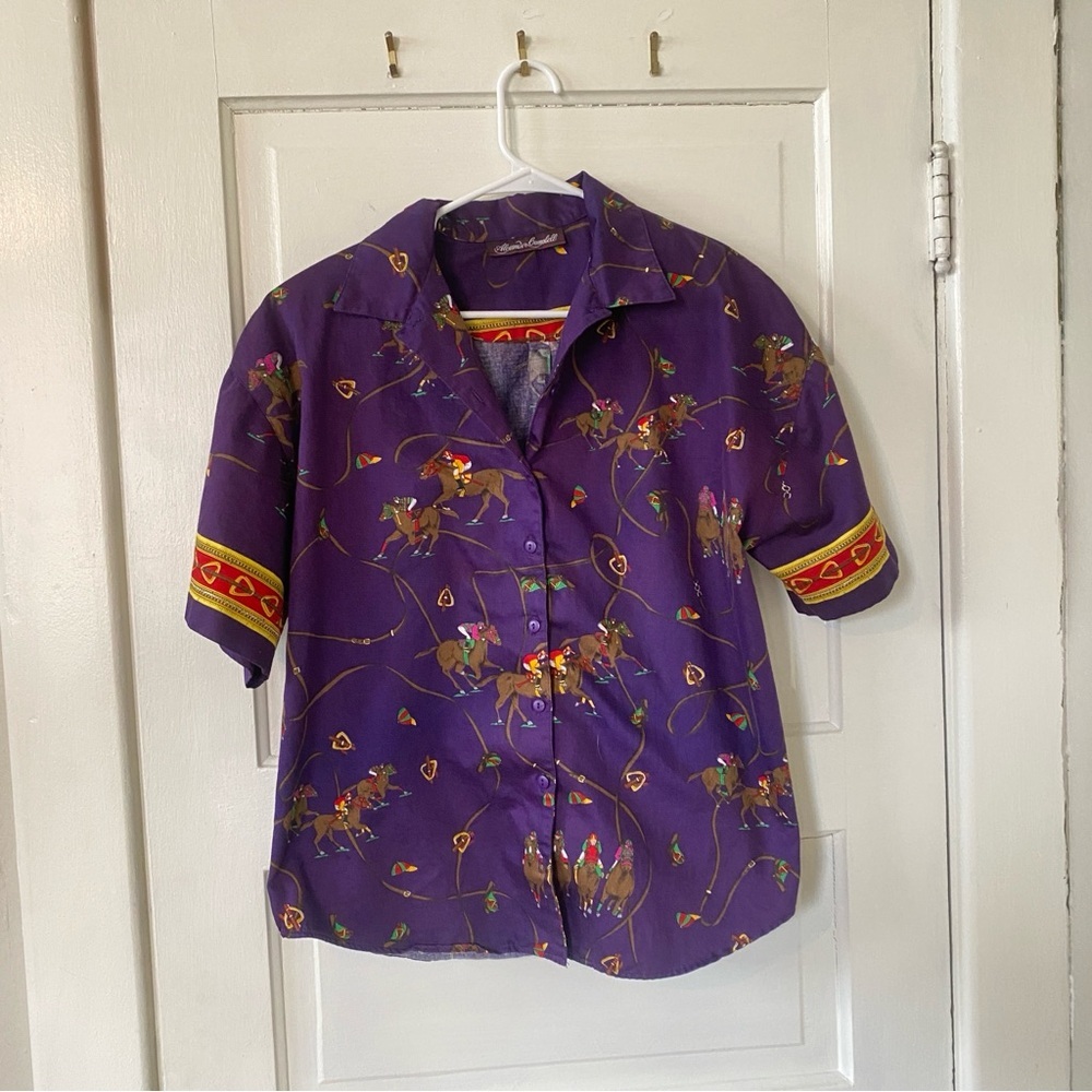 ALEXANDER CAMPBELL Vintage Horse Jockey Print Button Down Women's Shirt One Size